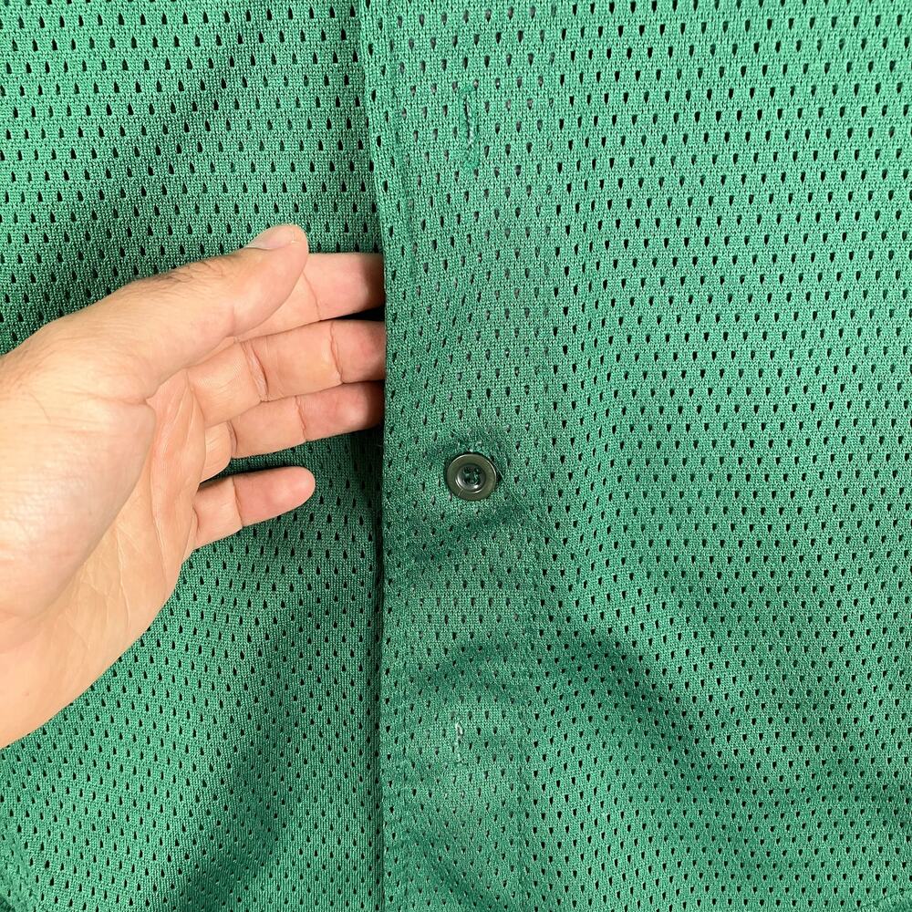 Baseball Jersey Mens Size L 42-44 Green Mesh Button Front Yellow H Logo - Picture 5 of 10